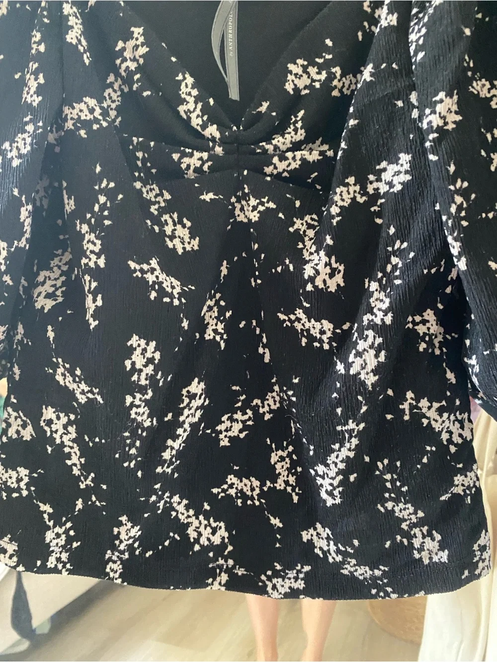 Anthropologie Square-Neck Black Floral Puff-Sleeve Blouse